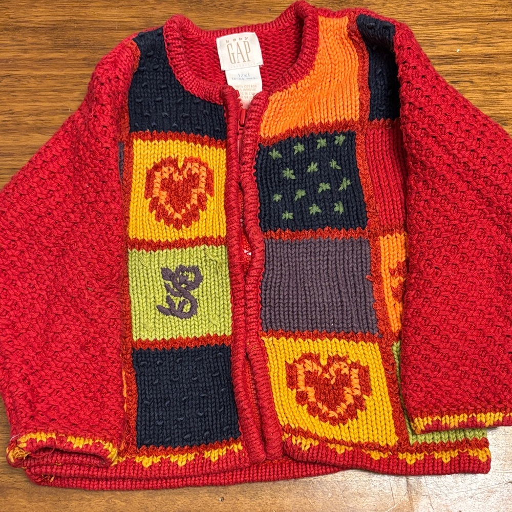 Baby Gap Vibrant patchwork Cotton Knit Sweater Jacket - size 12-24 mos